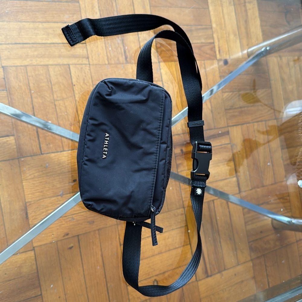 Athleta Revive Black Velvet Belt Waist Crossbody Bag Purse